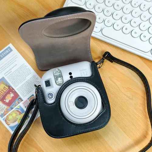 Vista 6 de Funda de piel sintética compatible con cámara instantánea Fujifilm Instax Mini 11 12 con correa ajustable y bolsillo (negro)