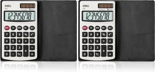 Vista 10 de Calculadora, Calculadoras Básicas de Función Estándar Deli, Calculadora de Oficina de Energía Dual Solar y Batería con Cubierta, Panel de Metal