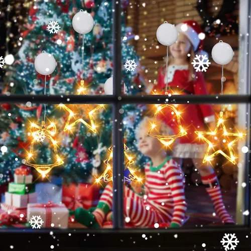 Vista 5 de 3 piezas de luces de ventana de Navidad, luces de decoración de Navidad alimentadas por batería, luces de cadena colgantes para interiores