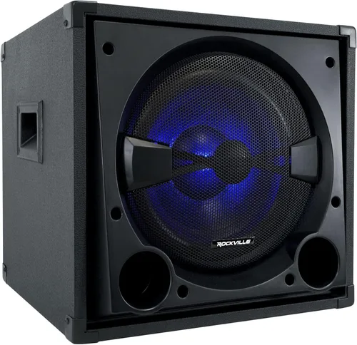 Vista 8 de Rockville BASS Blaster 10 - Subwoofer de cine en casa de 10 pulgadas con alimentación de 750 W, iluminación LED, entradas/salidas RCA, cruce