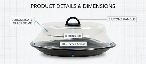 Vista 2 de Cubierta de vidrio para salpicaduras de microondas de 10.5 pulgadas para alimentos, tapa de placa de borosilicato con mango de silicona fría al