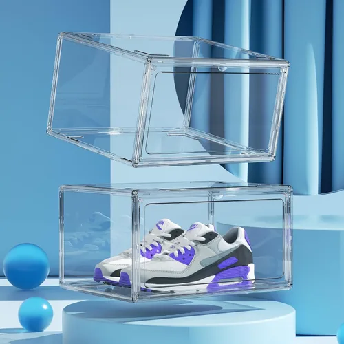 Vista 4 de HIYOHIYO 1 paquete de cajas de almacenamiento transparentes apilables para zapatos, cajas de almacenamiento de zapatos, vitrina totalmente