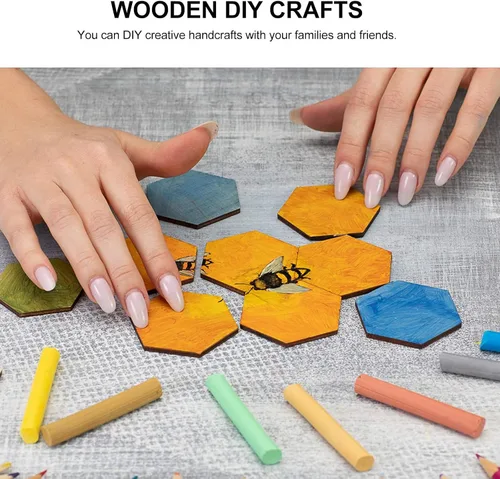 Vista 4 de Decoración para el hogar, 50 piezas de madera de 2.362 in, forma de madera hexagonal sin terminar, formas recortadas hexagonales, manualidades