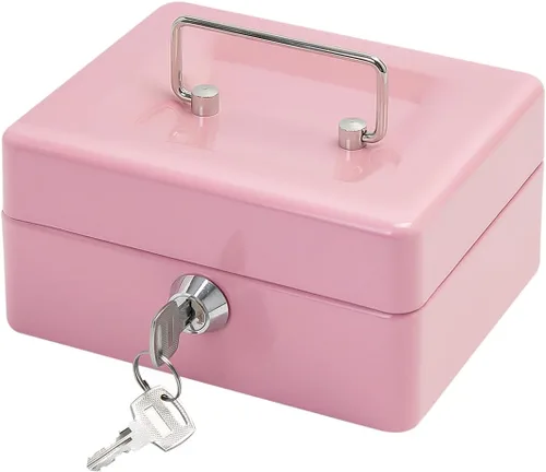 Vista 13 de Caja de efectivo de acero con cerradura de llave, organizador de dinero pequeño de metal con bandeja para dinero, caja de almacenamiento de efectivo