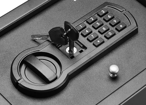 Vista 6 de Amazon Basics Caja fuerte de seguridad pequeña y delgada para cajón de escritorio con teclado electrónico programable, 0.1 pies cúbicos, caja fuerte