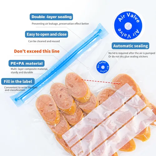 Vista 3 de Sous Vide - Bolsas de sellado al vacío reutilizables de 8 x 9 pulgadas para alimentos, bolsa selladora con cremallera al vacío con bomba de mano
