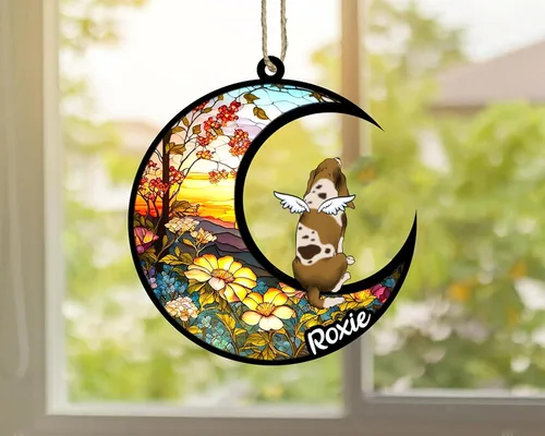 Vista 4 de LOVELYPOD Adorno de Navidad personalizado para perro Basset Hound (marrón) Basset Hound (marrón) adorno para atrapasoles de perro, razas de perros