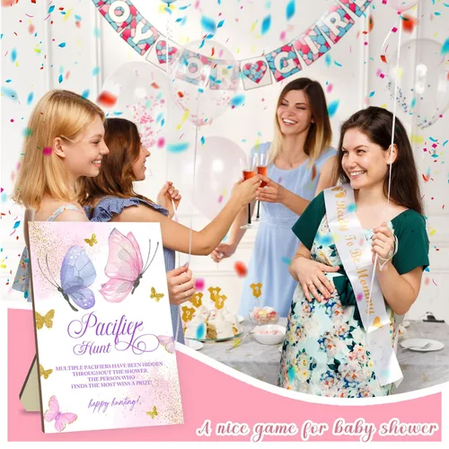 Vista 5 de Juegos de baby shower, juego de caza de chupetes, juegos para baby shower o revelación de género, letrero de caza de chupete de madera, 50 chupetes