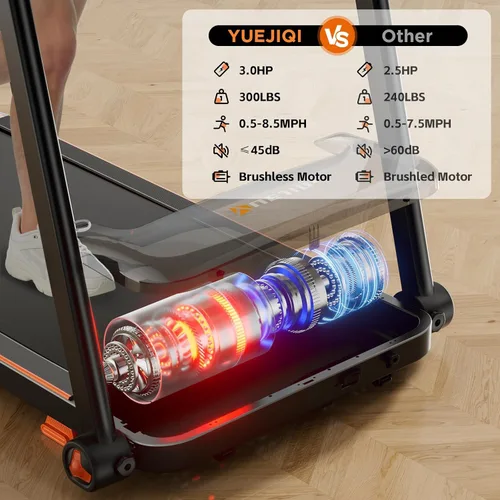 Vista 3 de YUEJIQI Treadmills for Home, 3.0HP Quiet Brushless Foldable Treadmill with Incline, Small Space Portable Running Walking Machine, 300 Lbs Capacity