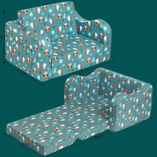 Vista 8 de MOMCAYWEX - Sofá para niños, 2 en 1, plegable, piel de melocotón, color azul