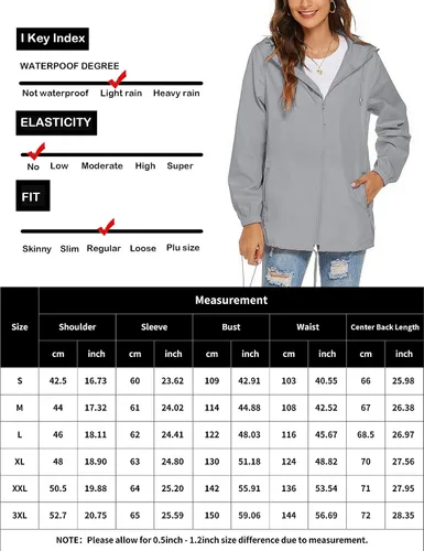 Vista 6 de Avoogue Chaqueta impermeable para mujer, ligera, transpirable, con capucha, rompevientos activos con bolsillo