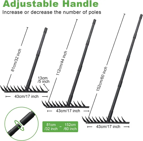 Vista 5 de Pragmatist Rastrillo de arco resistente de 60 pulgadas con cabeza de metal para jardín con mango de acero inoxidable ajustable, herramienta