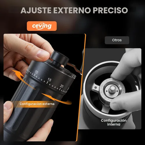Vista 3 de Mini molinillo de café manual con 40 configuraciones ajustables, molinillo de granos de café portátil de mano con capacidad de 30g, molinillo