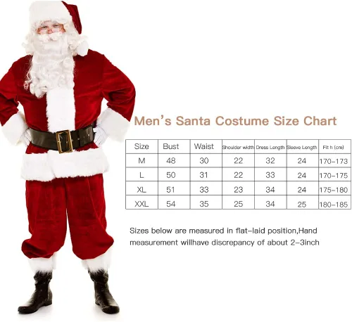 Vista 5 de PHANTASIM Conjunto de disfraz de Papá Noel para adultos, traje de terciopelo de lujo, 10 piezas