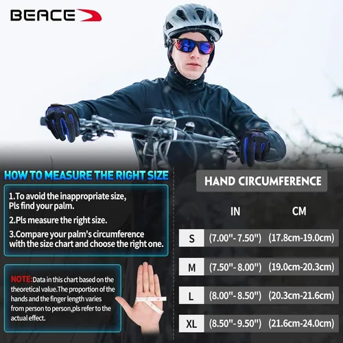 Vista 7 de BEACE Guantes de ciclismo, guantes de ciclismo para hombres y mujeres, con pantalla táctil, guantes de bicicleta de montaña con dedo completo