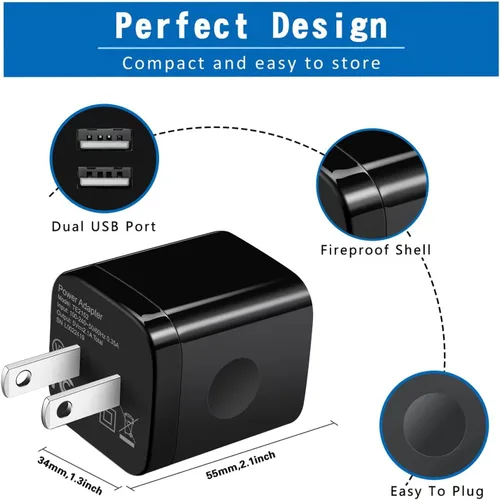 Vista 5 de Cable de carga para Android, cable micro USB [2 unidades/6 pies] con 2 unidades de doble puerto USB cargador de pared de carga rápida compatible