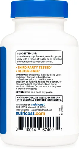 Vista 4 de Nutricost - Ácido R-alfa lipoico 100 mg, 120 cápsulas, cápsulas vegetales Sin OMG, sin gluten