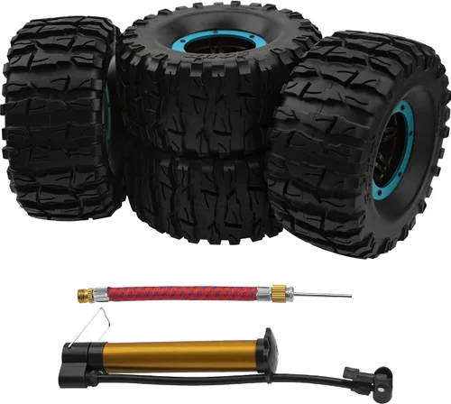 Vista 3 de Neumáticos de goma de 2.2 pulgadas inflables OD135mm y 0.472 in Hub hexagonal de plástico Beadlock llantas de rueda compatibles con Axial SCX10 Azul
