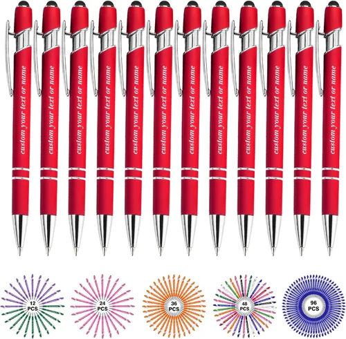 Vista 26 de Bolígrafos personalizados con nombre a granel, juego de bolígrafos personalizados, lápiz capacitivo grabado, logotipo, texto, regalo para negocios