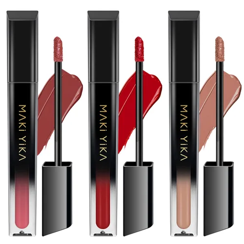 Vista 58 de MAKI YIKA Juego de 3 lápices labiales líquidos mate, color negro y rojo Negro/Rojo Oscuro/Desnudo