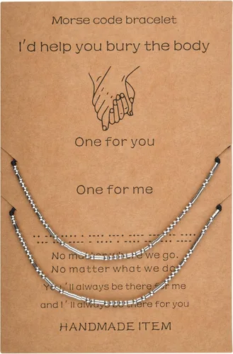 Vista 16 de SANNYRA Pulsera con código morse para mujer, pulseras a juego para 2 parejas, My Person Bestie Sister I Love You, mensaje secreto, amistad, pulsera