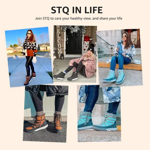 Vista 8 de STQ Botas de invierno para caminar para mujer, con cremallera, ligeras, acogedoras, botines con cordones