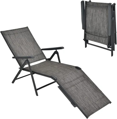 Vista 11 de Tangkula Sillón plegable para exteriores, tumbona reclinable con respaldo ajustable de 5 posiciones y reposapiés de 2 posiciones, no requiere