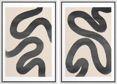 Vista 98 de SIGNWIN Lienzo enmarcado para pared, juego de arte de collage de ondas en espiral de mediados de siglo, formas abstractas, acogedor, neutro