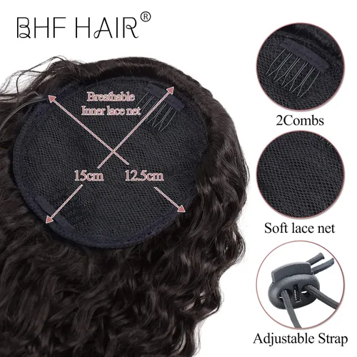 Vista 4 de Extensión de cola de caballo larga con cordón sintético de 26 pulgadas, moño rizado 4# Clip en extensión de pelo para mujer
