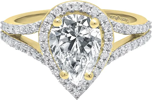 Vista 67 de Dazzlingrock Collection Anillo de compromiso con forma de lágrima y diamante blanco natural redondo de 0.45 quilates con halo de diamantes blancos