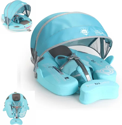 Vista 16 de Mambobaby Flotador para bebé con toldo y cola, flotador no inflable para piscina, correa de seguridad ajustable, entrenador de natación para niños