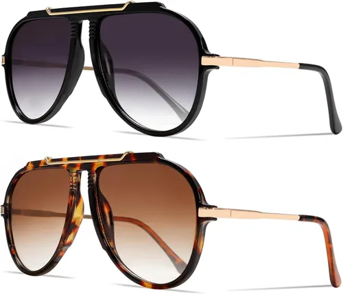 Vista 9 de GUVIVI Gafas de sol de aviador de gran tamaño para mujeres y hombres, estilo retro de los años 70, lentes de sol de metal dorado sin enredos