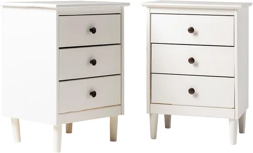 Vista 16 de Walker Edison Myron Modern - Juego de 2 mesitas de noche de madera maciza de 3 cajones, 2 unidades, color caramelo Blanco
