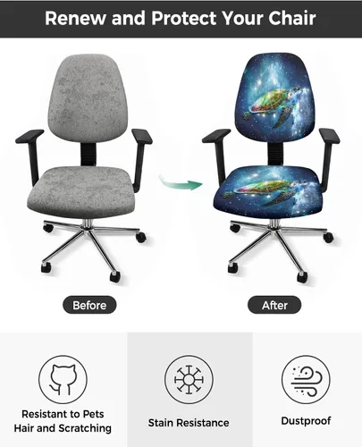 Vista 2 de LiDU Funda para silla de oficina de tortuga marina, fundas elásticas giratorias para respaldo de silla de computadora, fundas elásticas para sillas