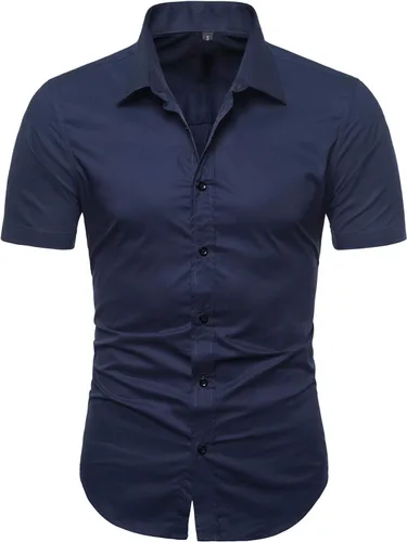 Vista 2 de LOCALMODE Camisa para hombre de ajuste regular de algodón, casual de negocios, manga corta, botones, camisas de vestir