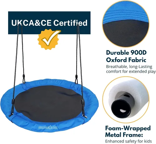 Vista 5 de Columpio de platillo – Asiento de columpio de árbol de 40 pulgadas con tela Oxford impermeable 900D para niños y adultos Capacidad de peso de 700