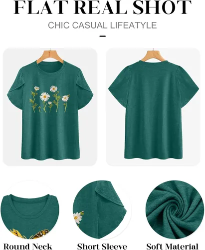 Vista 5 de Camiseta de manga corta con estampado de diente de león para mujer, con estampado floral