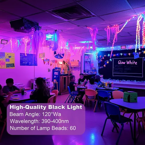 Vista 3 de Paquete de 2 Luces Negras LED de 40W IP66 Impermeables, Luz Negra con Enchufe e Interruptor, Reflector para Fiesta Fluorescente, Decoración