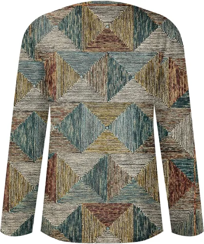 Vista 4 de Camisas de manga larga para mujer, cuello redondo, suave, básica, estampada, blusas holgadas, blusas casuales tipo túnica