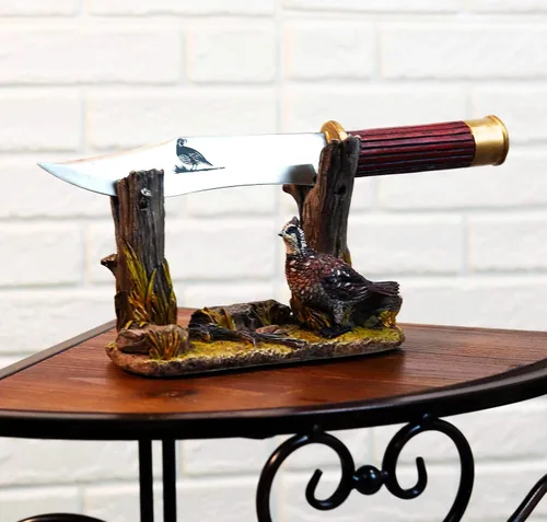 Vista 2 de Ebros - Estatua rústica de campo abierto, codorniz para gallina, pájaro, con mango decorativo de carcasa de escopeta, mango de hoja roma, cuchillo