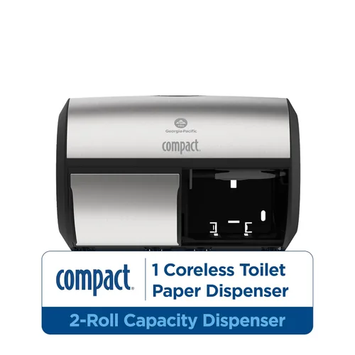 Vista 2 de Compacto Georgia-Pacific - Despachador de papel higiénico de doble rollo, puerta doble, Acabado inoxidable, 1