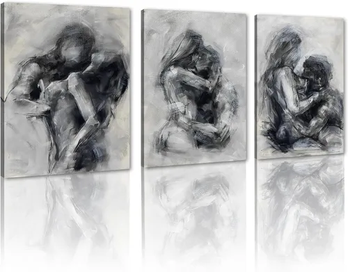 Vista 39 de Novatique 3 piezas de arte de pared sexy en blanco y negro para parejas desnudas, decoración de pared abstracta de amor para mujeres y hombres, arte