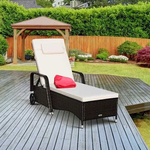 Vista 4 de COSTWAY Silla de salón de ratán para patio, sofá reclinable ajustable, acolchado, jardín