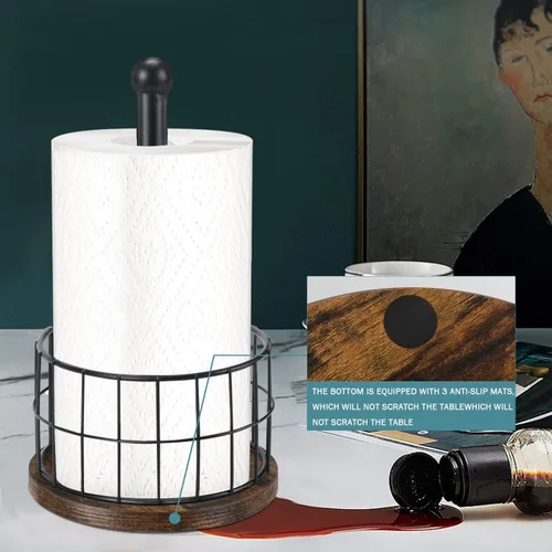Vista 7 de YINMIT Portarrollos de Papel de Cocina de Madera para Encimera, Portarrollos de Papel Estilo Granja con Base Resistente, Portarrollos de Papel