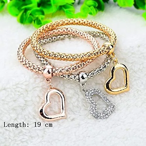 Vista 2 de Long Way 3 pulseras de abalorios chapados en oro rosa y plata para mujer, pulsera elástica multicapa de cristal