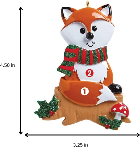 Vista 3 de Adorno personalizado para árbol de Navidad 2024 para niños, adorno de zorro personalizado de Feliz Navidad, recuerdo infantil para niños y niñas