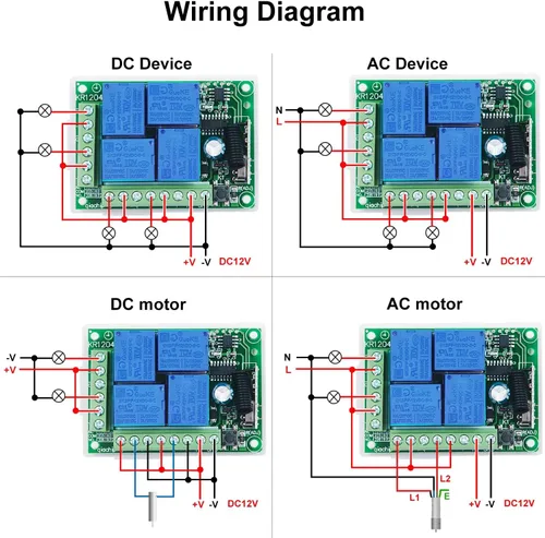 Vista 2 de QIACHIP - Relé de 12 V CC, mando a distancia inalámbrico con interruptor RF, control remoto de 4 canales, módulo 433 MHz, kit de transmisor