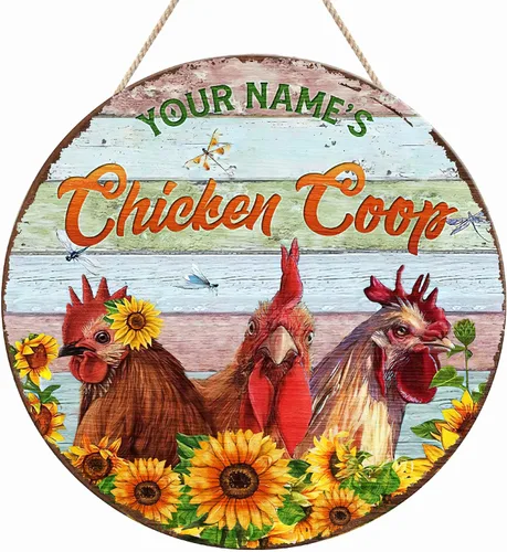 Vista 42 de Letrero de madera de gallinero personalizado para gallinero, diseño de granja esponjosa, varios tamaños, nombre personalizado, título y cita