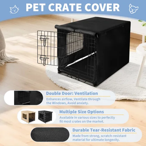 Vista 2 de X-ZONE PET - Funda impermeable para jaula de perro, 24 pulgadas, color negro con ventana