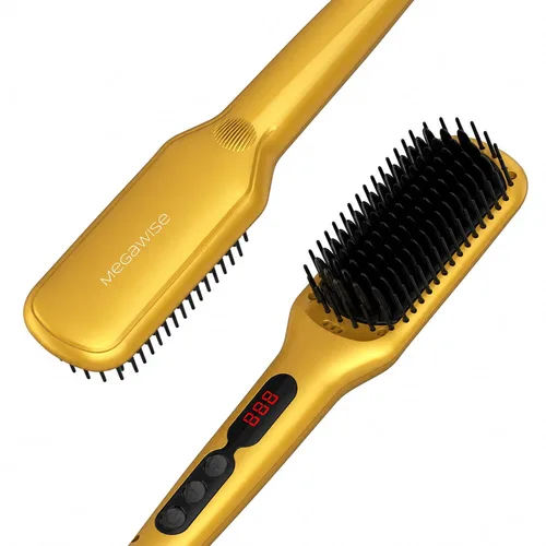 Vista 9 de MEGAWISE Cepillo alisador de cabello, cepillo de cerámica iónica para alisar el cabello para control del encrespamiento, calentamiento MCH 20s